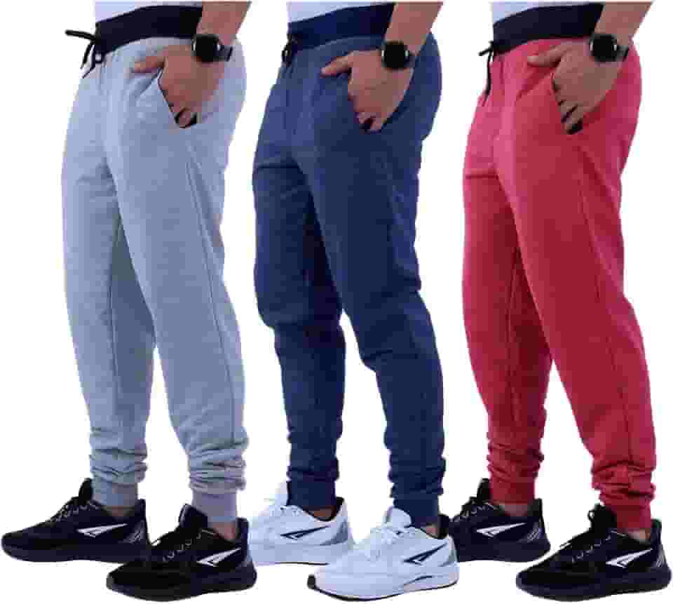 Kit 3 Calças Masculina Moletom MXD Conceito Slim Jogger Casual Cores Tradicionais Academia Lazer Treino Passeio