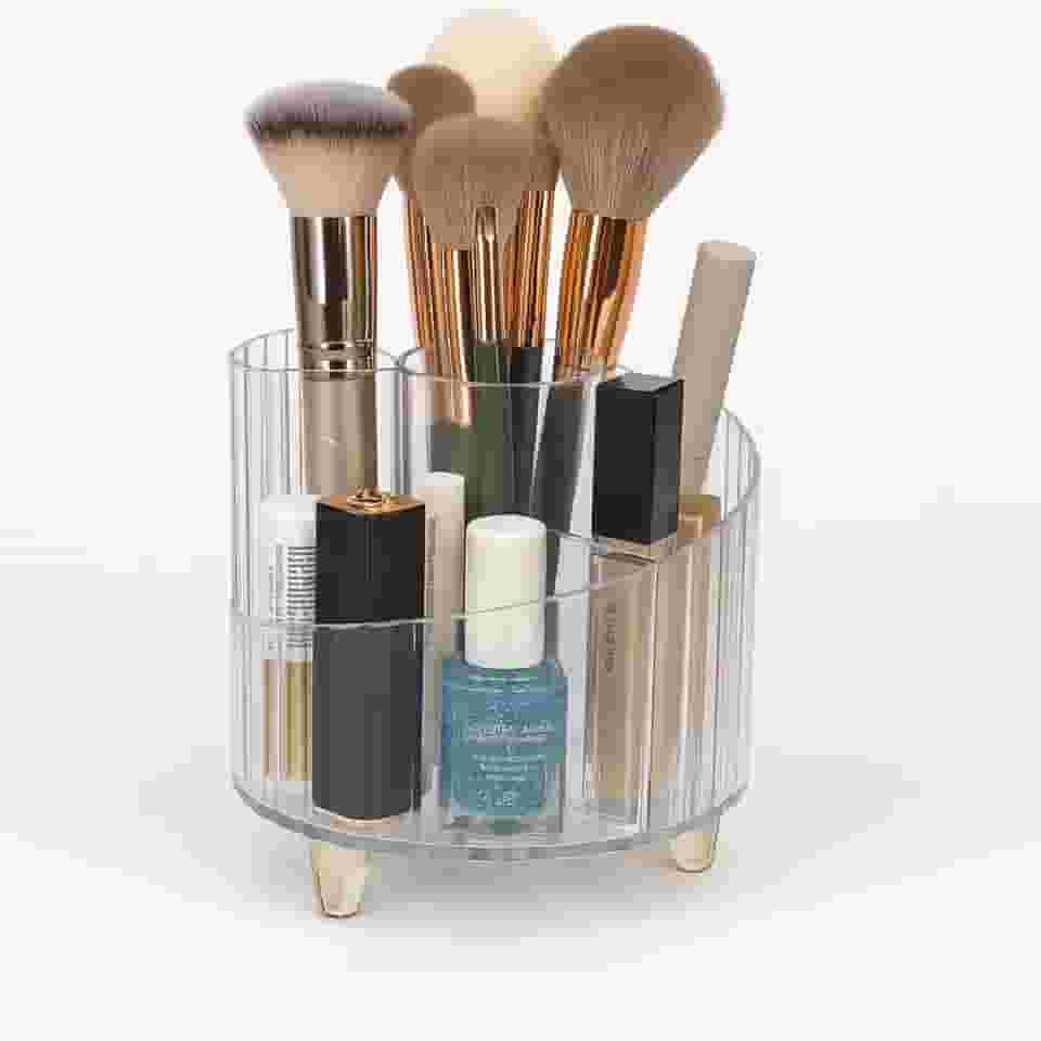 Organizador de Maquiagem Organizador de Pincéis de Maquiagem Porta Pincel para Viagem em Acrílico Transparente Design Moderno Compartimentos Divididos Premium
