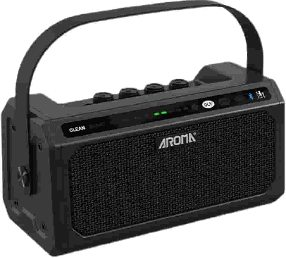 Amplificador Portátil para Guitarra Elétrica AROMA TG-08 com Bluetooth 5.0, Bateria Recarregável USB-C, 8W de Potência, Efeitos DSP (Clean/Overdrive/Delay/Reverb), 20 Ritmos e Metrônomo - Ideal