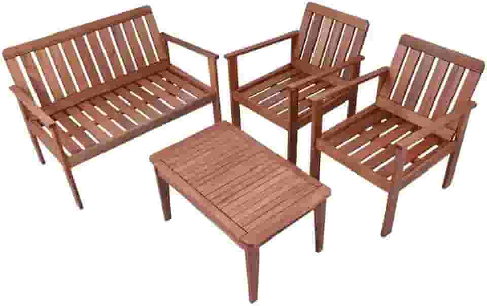 Conjunto para Jardim com 1 Sofá 2 Poltronas 1 Mesa de Centro Madeira Maciça Madeira
