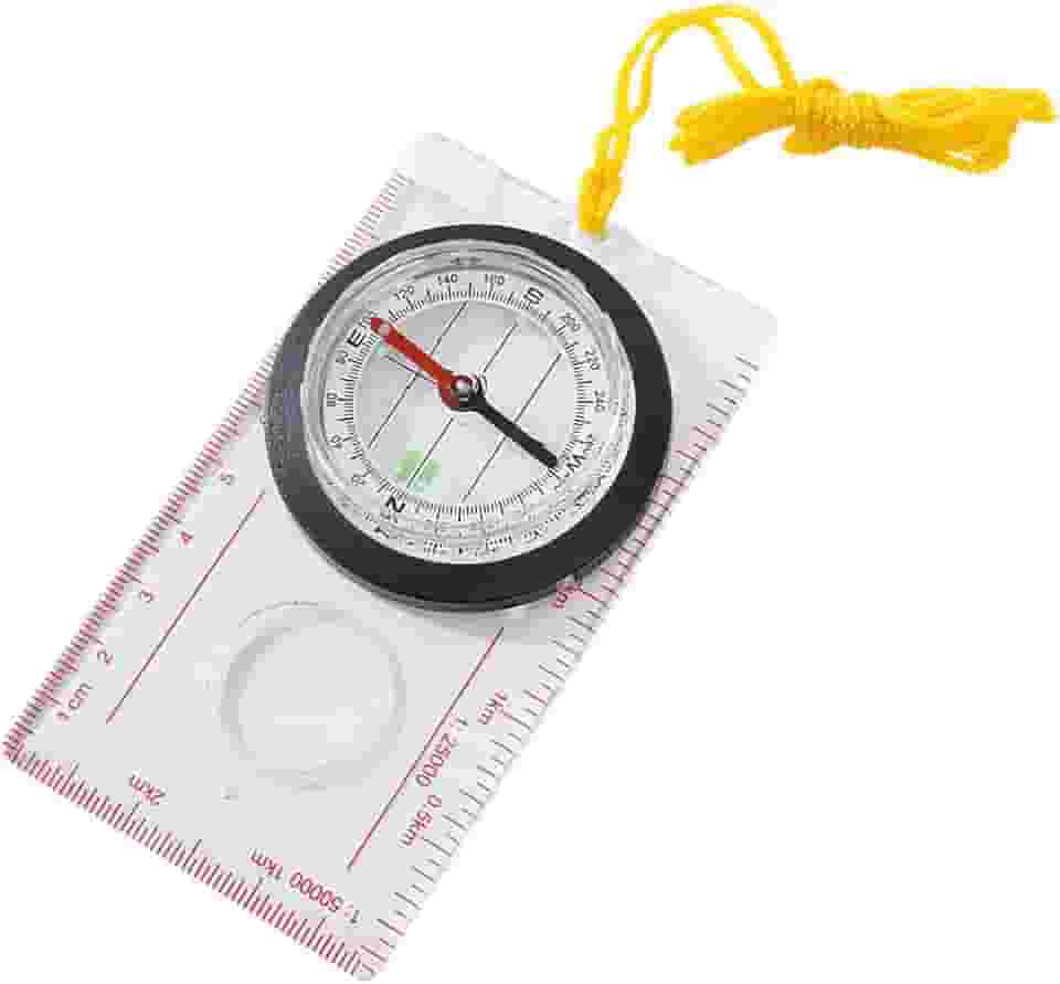Bússola de Orientação com Régua, 11,5 x 6,5 cm, Lupa e Marcação de Escala 1:25000/1:50000, Branco