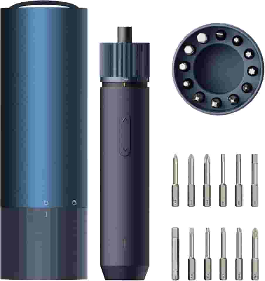 HOTO Conjunto de Chaves de Fenda Elétrica 3,6V, Multifuncional com 12 Pontas, Luz LED Sem Sombra, Ideal para Computador, Estante, Bicicleta, Azul