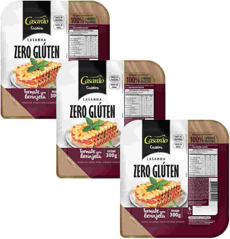 Kit com 3 Massa para Lasanha Vegana Tomate com Berinjela sem Glúten 300g - Casarão