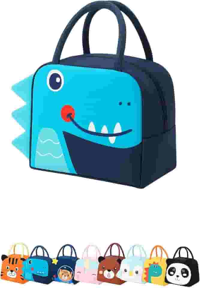 Lancheira Termica Infantil 3D, Estampa Animais, Marmita Escolar, Bolsa Termica Infantil, Bolsa Impermeavel (Dino Azul)
