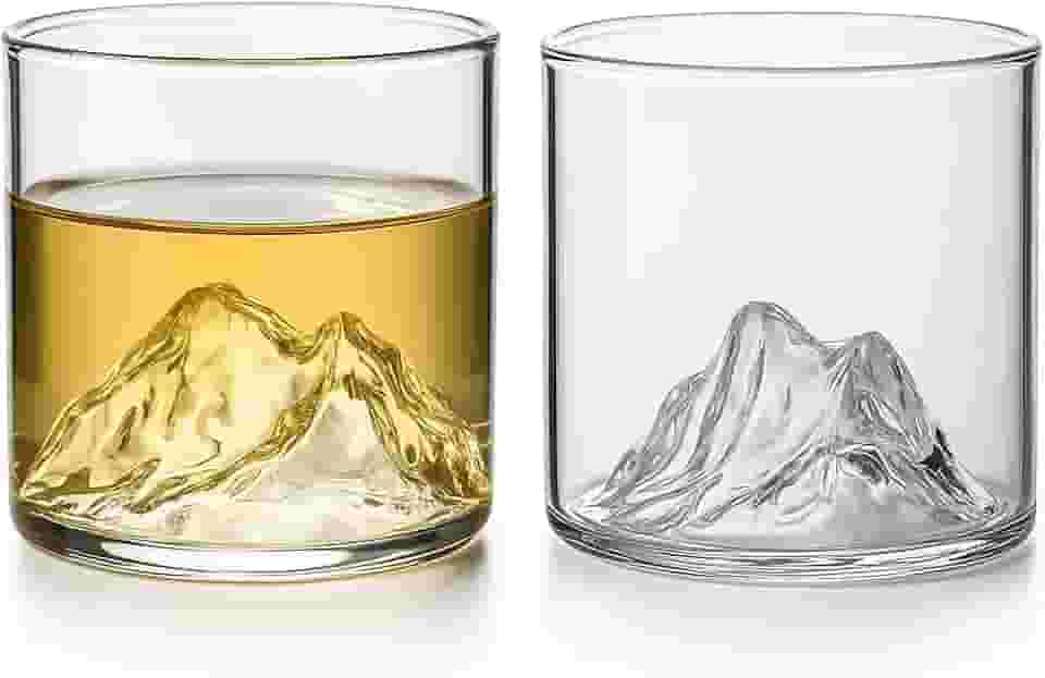 Kit 2 Copos de Vidro Montanha 300ml Cristal Transparente Design Montanha Luxo para Whisky Drinks e Bebidas Vidro Premium Reforçado