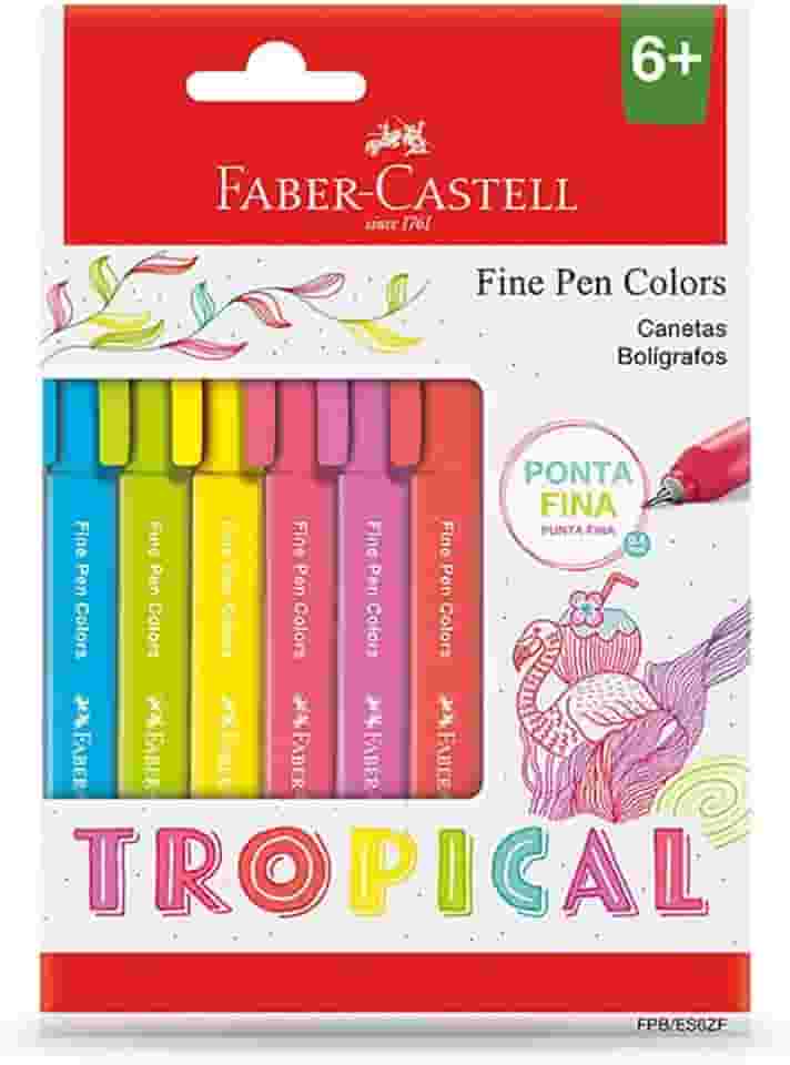 Caneta Ponta Fina, Faber-Castell, Fine Pen Colors, FPB/ES6ZF, 6 Cores Tropical
