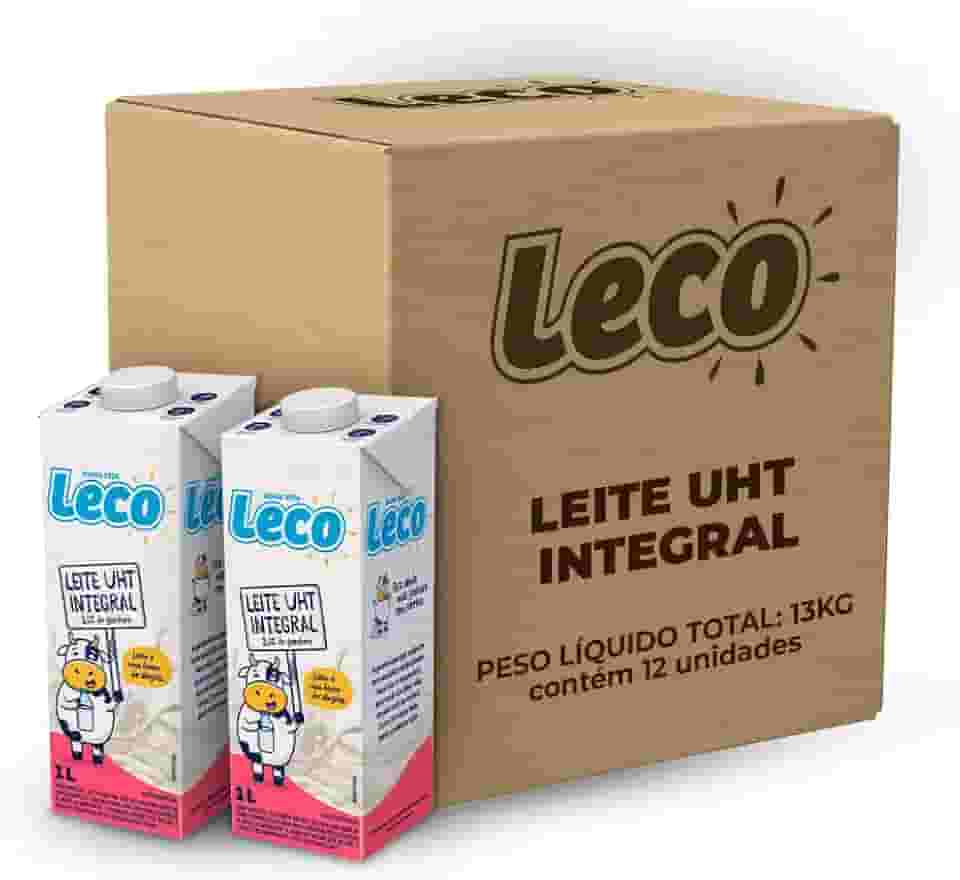 Pack 12 Unidades Leite UHT Integral Leco Caixa com Tampa 1l