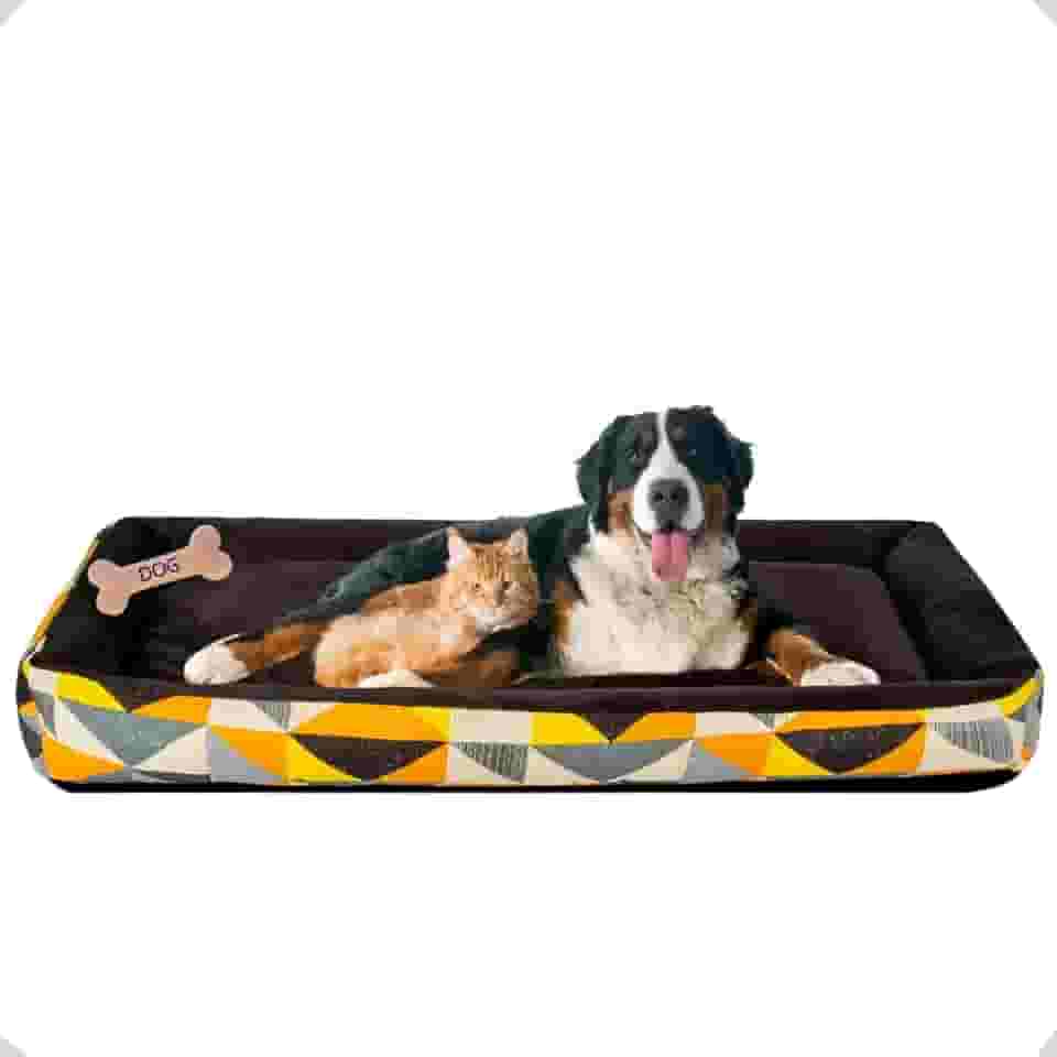 Cama Pet Espaçosa Para Pet Porte Grande Com Ossinho Pelúcia (Triângulo amarelo)