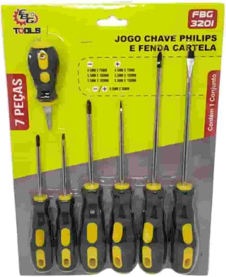 Kit Chave De Fenda E Philips 7 Unidades - Cabo Emborrachado e Cabeças Magneticas