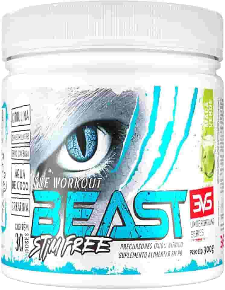 3VS Nutrition Pre Treino BEAST STIM FREE 300g - Sem Cafeína - Com Citrulina, Beta Alanina, Creatina, Arginina, Taurina e Tirosina 300gr, Sabor Maçã verde