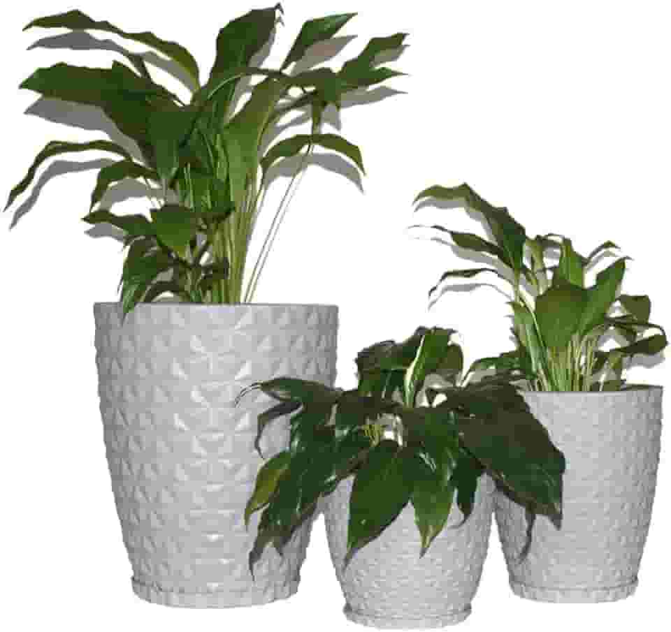 Kit 3 Vasos Planta Decorativo Jardim Coluna Diamante 0,1 e 2 Cor:Cinza