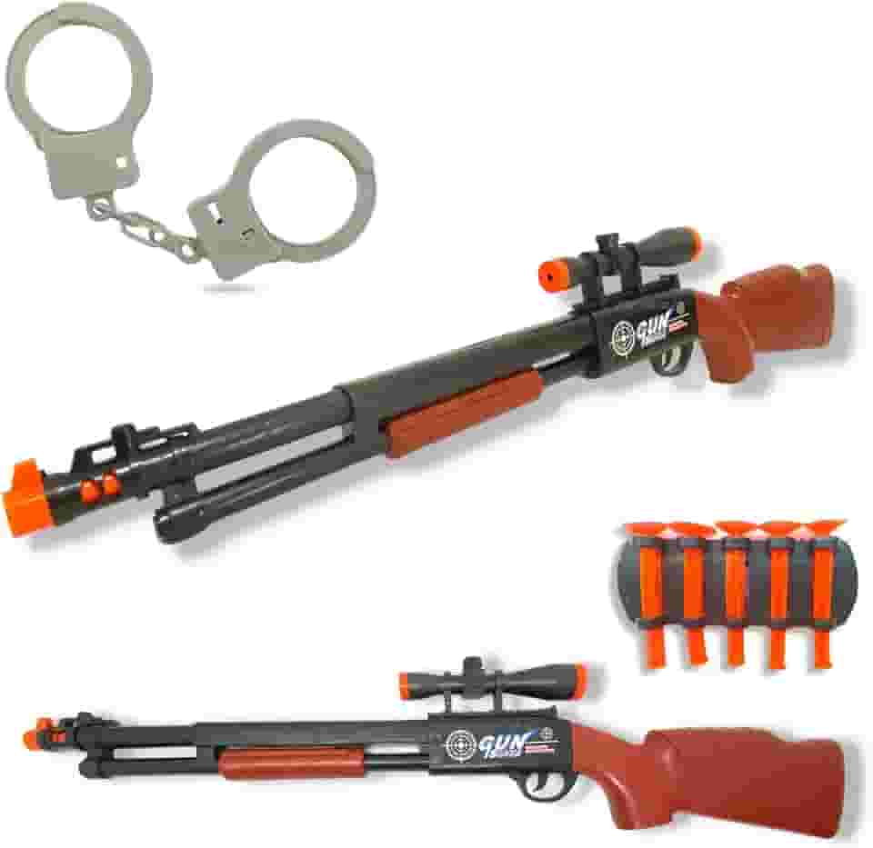 Sniper De Brinquedo Espingarda Atira Dardos Shotgun + Algema