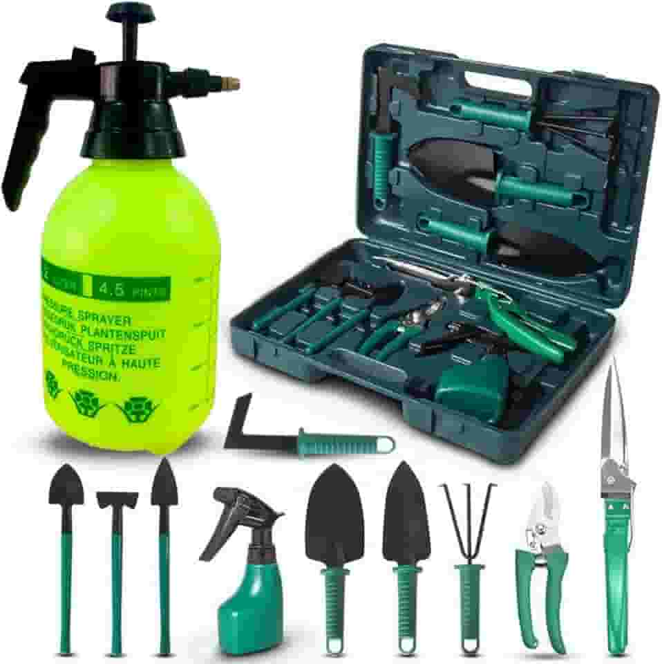 Kit Jardinagem Completo Pulverizador 2L Maleta com 11 Ferramentas para Jardim e Horta