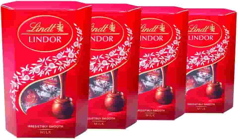 4 Caixas de 75g, Bombons de Chocolate Suiço, Lindt Lindor