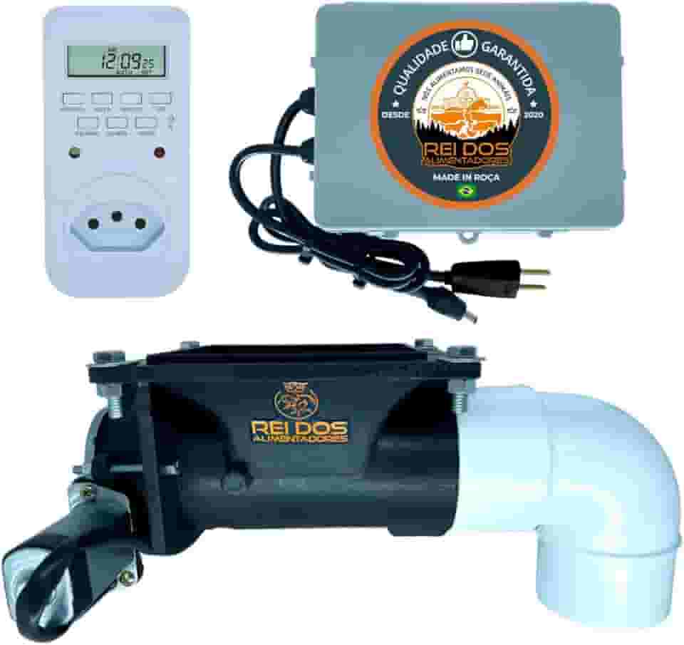 Mecanismo Dosador de Ração para Porcos com Timer Convencional Bivolt, Alimentador Automático para Suínos, Comedouro Profissional Robusto para Porco Caipira Chiqueiros