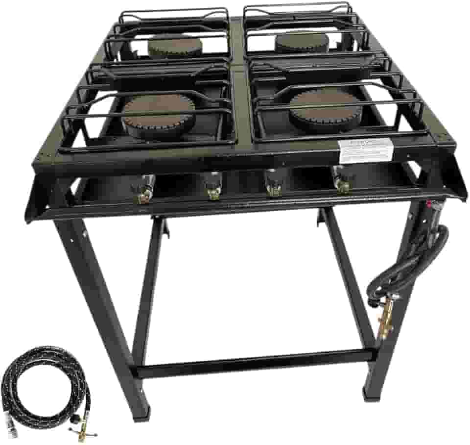 Fogão Industrial 4 Bocas Alta Pressão, FERRO FUNDIDO, 68x65x80 cm, Base Removível, Pés de Borracha