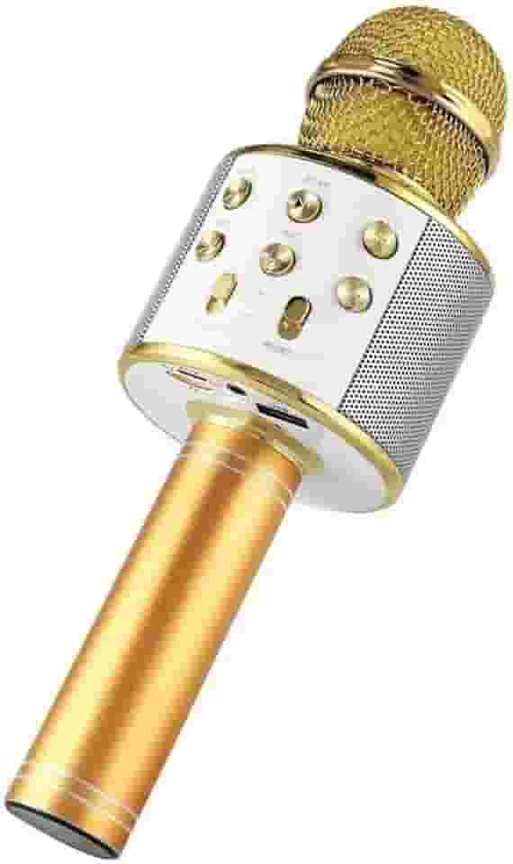 WS-858 Microfone de karaokê sem fio portátil, Player de karaokê portátil para celular Alto-falante HIFI Bluetooth embutido, Selfie 3-em-1 bateria de lítio recarregável Karaokê KTV MIC