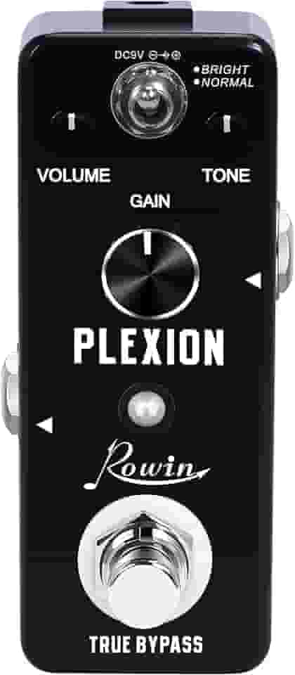 Rowin Pedal de distorção Plexion para guitarra e baixo com modo brilhante e normal True Bypass