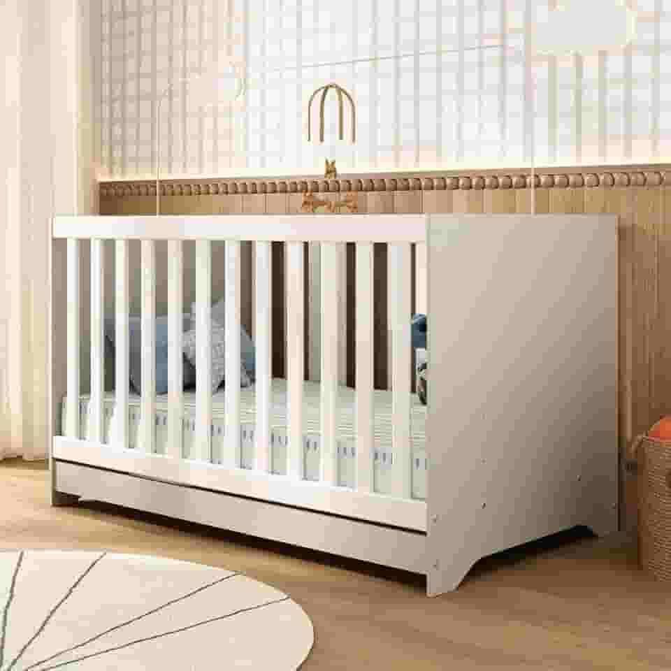 Berço Americano 3 em 1 Multimóveis para Colchão 130x70cm Conversível em Mini Cama e Sofá - Off White/Branco