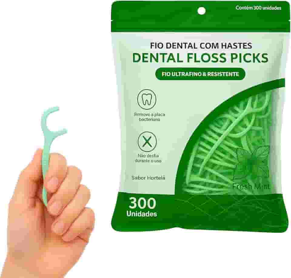 Fio Dental com Haste Floss Picks Sabor Menta Hortelã 300 Unidades