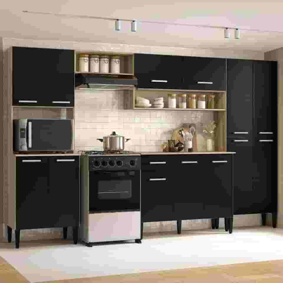 Cozinha Completa Arizona Plus com Armário e Balcão Carraro - Carvalho/preto