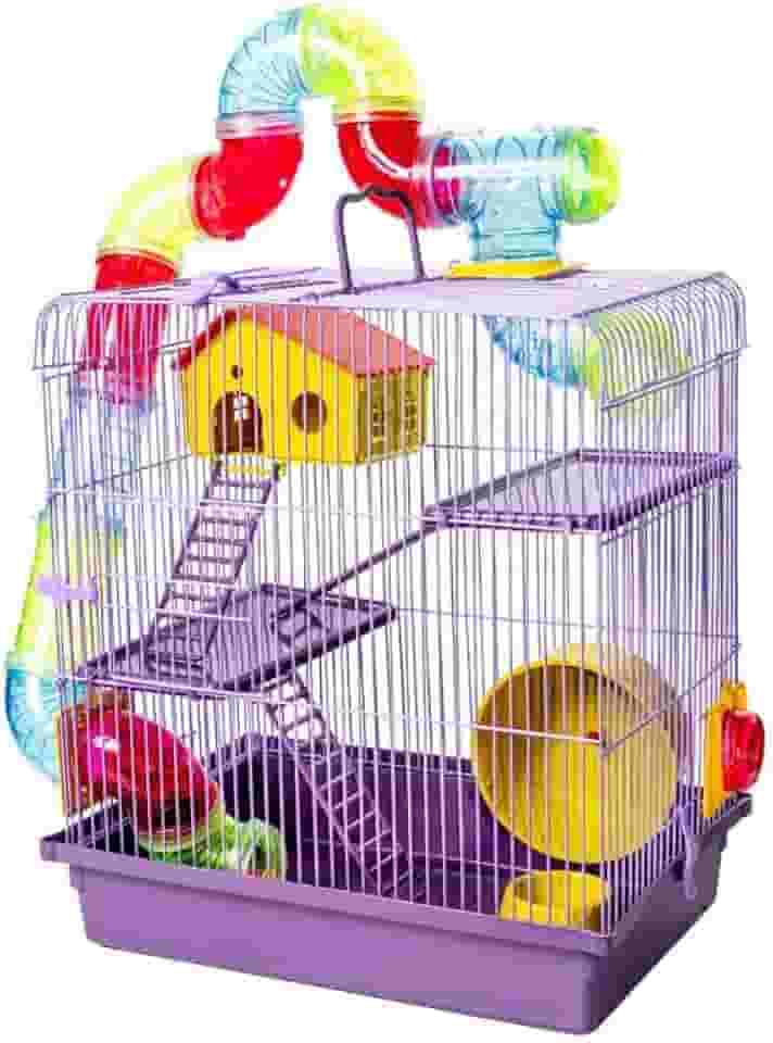 GAIOLA TUBO SUPER LUXO 3 ANDARES LILÁS HAMSTER COMPLETA CASINHA RODA ESCADA SUPER LUXO