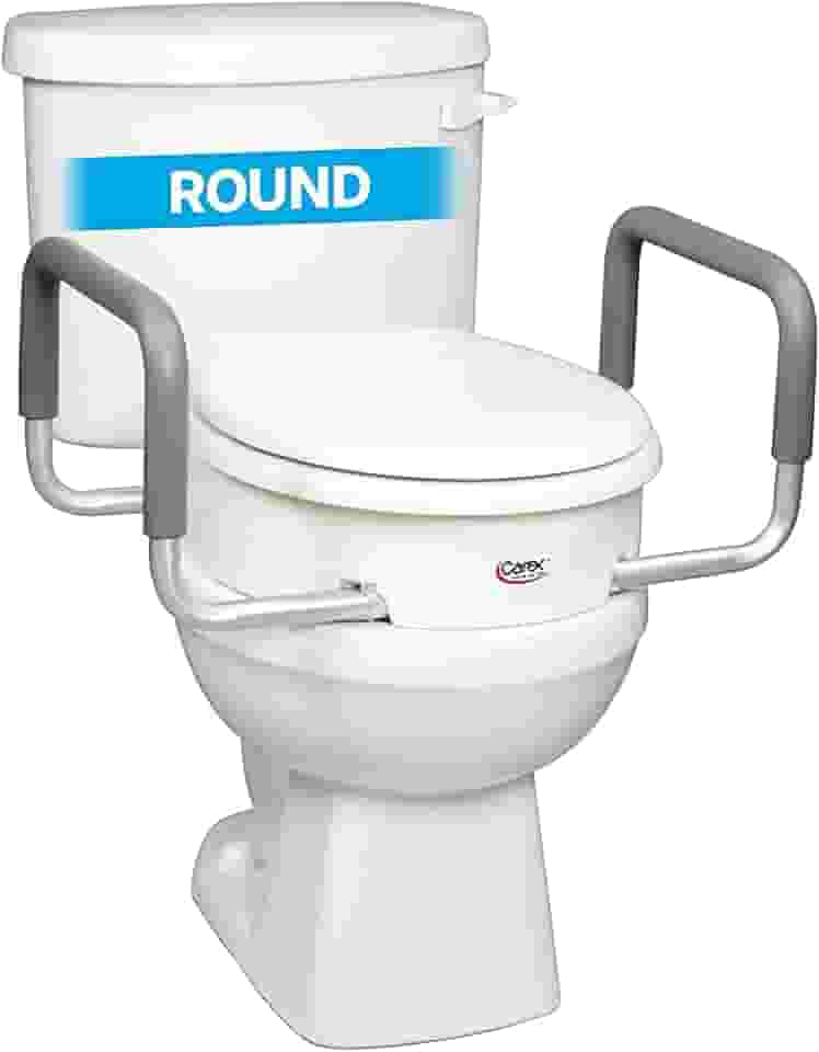 Carex Assento sanitário elevado de 9 cm com braços, elevador de assento de vaso sanitário redondo, capacidade de 136 kg, assento elevado para idosos e deficientes, universal, antiderrapante com alças
