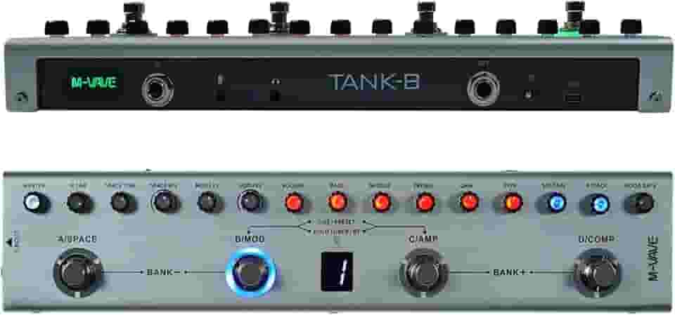 M-VAVE VEDO Tank-B Pedal de Multiefeitos para Baixo: 36 Predefinições, 9 Simulações de Amplificador, Bluetooth, Gravação Interna, Bateria Recarregável e 8 IRs para Músicos Brasileiros