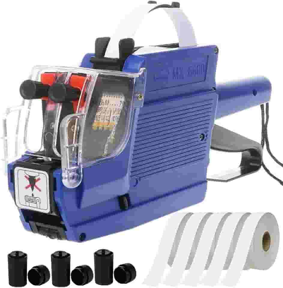 MX6600 Kit profissional de marcadores de preço: durável e eficiente com etiquetas de 2 linhas, rolos de tinta extra e 4000 etiquetas para varejo, escritório e mercearias (azul)