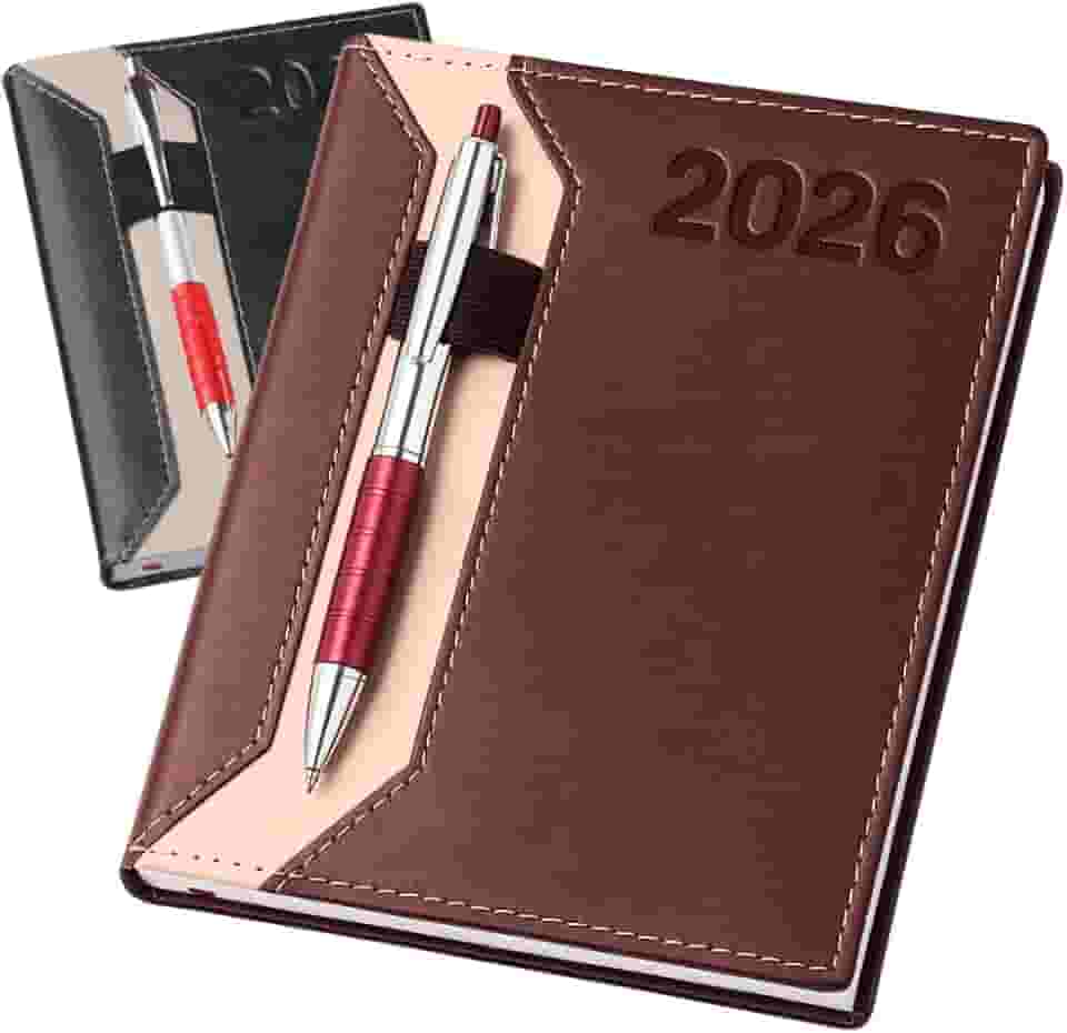 Agenda Diaria Executiva 2026 Capa Dura em Couro Sintético Planner Diario Caderno Anotações Anual Escolar Trabalho A5 (Marrom)