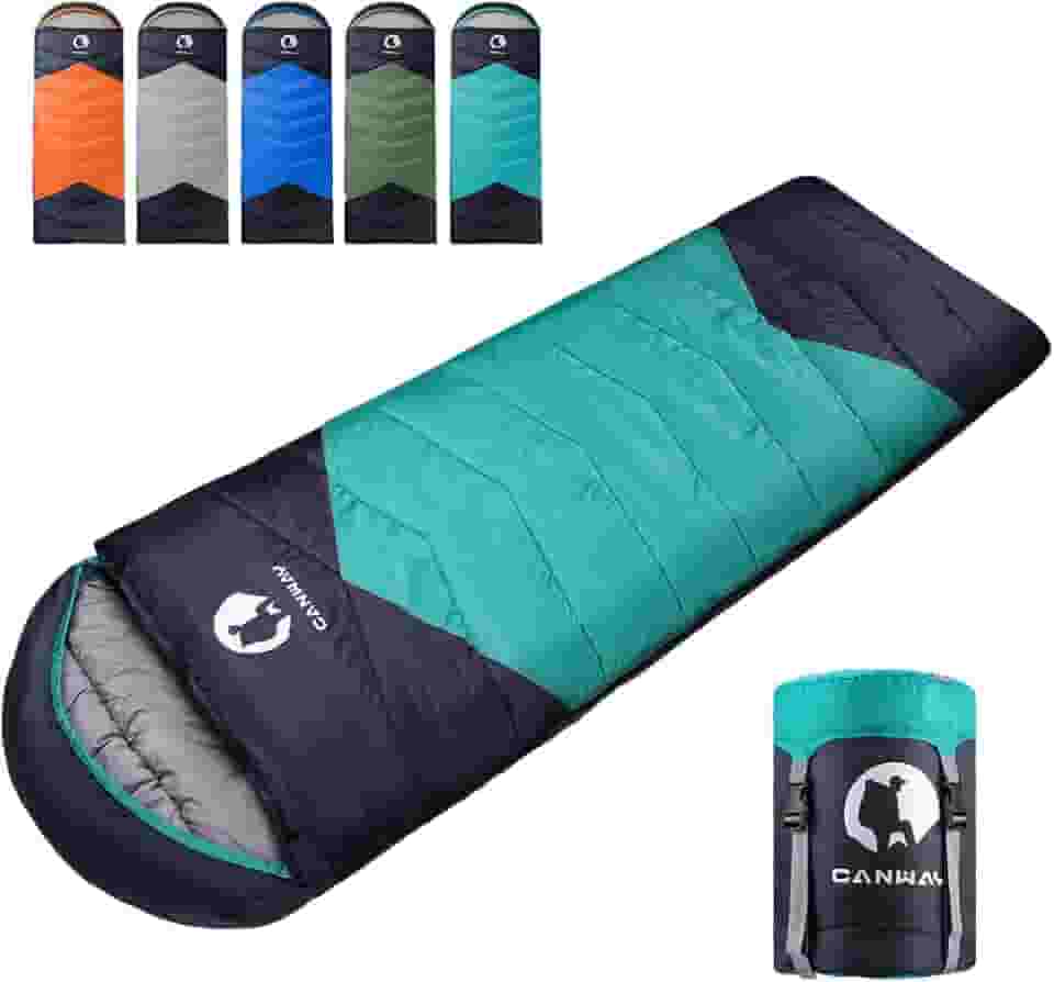 CANWAY Saco de dormir de flanela para adultos, crianças, meninas, meninos, acampamento, mochilão, saco de dormir para clima frio e quente com saco de compressão