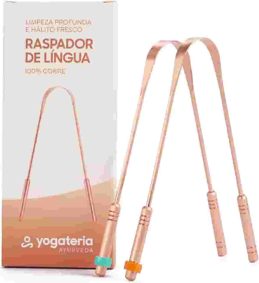 YOGATERIA Kit limpador Raspador de língua Cobre Ayurvédico 100% Puro | Elimina o Mau Hálito Toxinas e Resíduos | Fácil de limpar | Antibacteriano Higiênico e Durável (2 Unds)