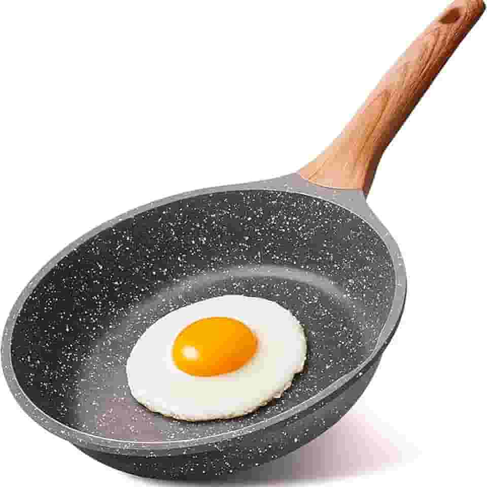 Frigideira Antiaderente de Mármore Duratta® Alta Resistência, Saudável, Durável e Fácil de Limpar - Frita sem Óleo, Design Moderno com Cabo de Madeira Ergonômico Uso em Fogão a Gás, Elétrico e Indução