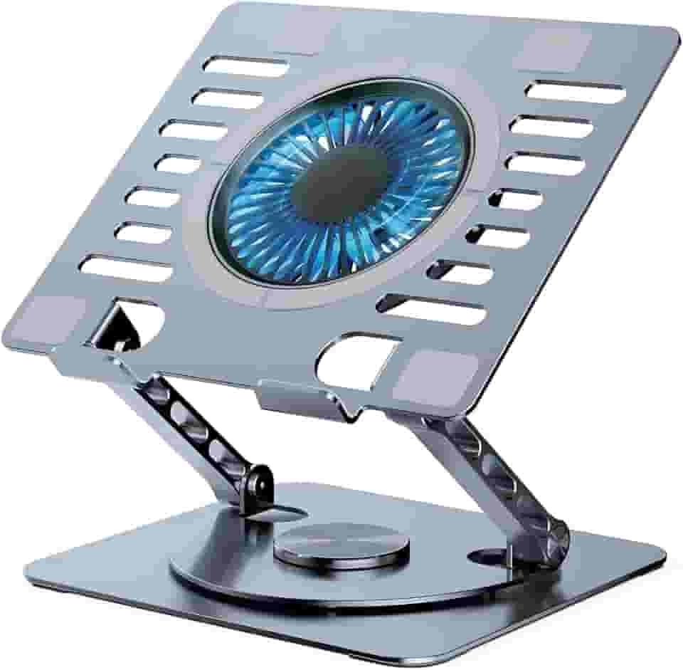 Suporte para Notebook Com Cooler Apoio Base de Aluminio para Laptop Tablet com Ventilador Ventoinha Ajustável Resistente Estável Portátil de Metal Vertical Dobrável Articulado
