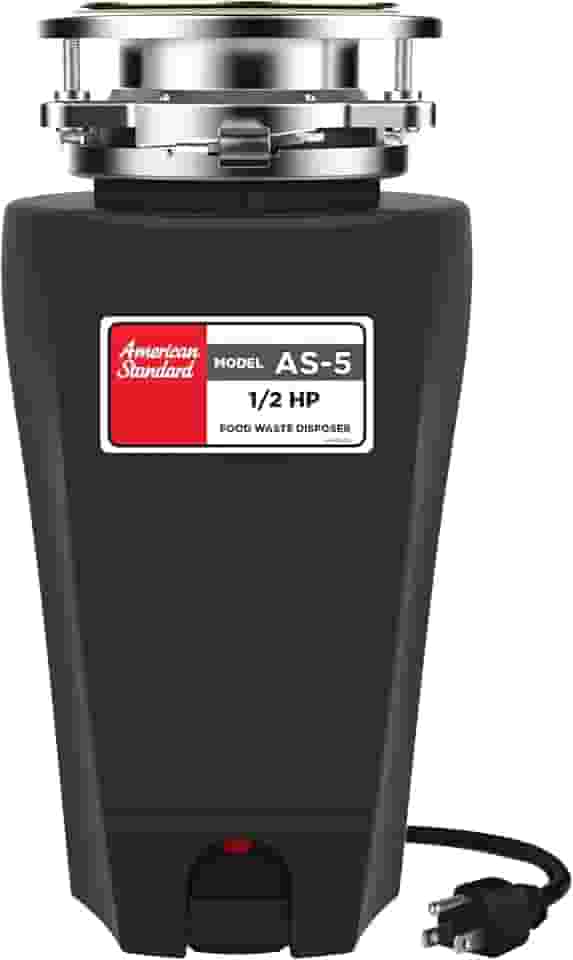 American Standard 10-US-AS-5 Sistema de moagem de resíduos alimentares de aço inoxidável anticongestionamento, linha fina, 1/2 HP, preto