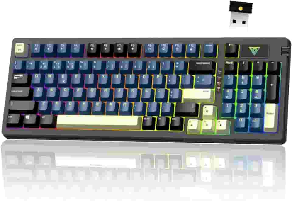 Hivento Teclado Mecânico, 2.4GHz/USB-C/BT5.0, Retroiluminação RGB,Layout ABNT2,Teclado Sem Fio Hot-Swappable com Botões, Bateria 4000mAh, Teclas PBT, Interruptores Vermelhos