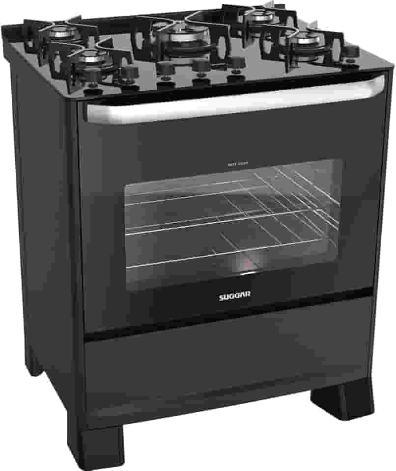 SUGGAR FOGÃO BEST GRILL PRETO 220V MESA DE VIDRO 5 BOCAS GRILL NO FORNO TRIPLA CHAMA TREMPES FERRO FUNDIDO FGV506PT2