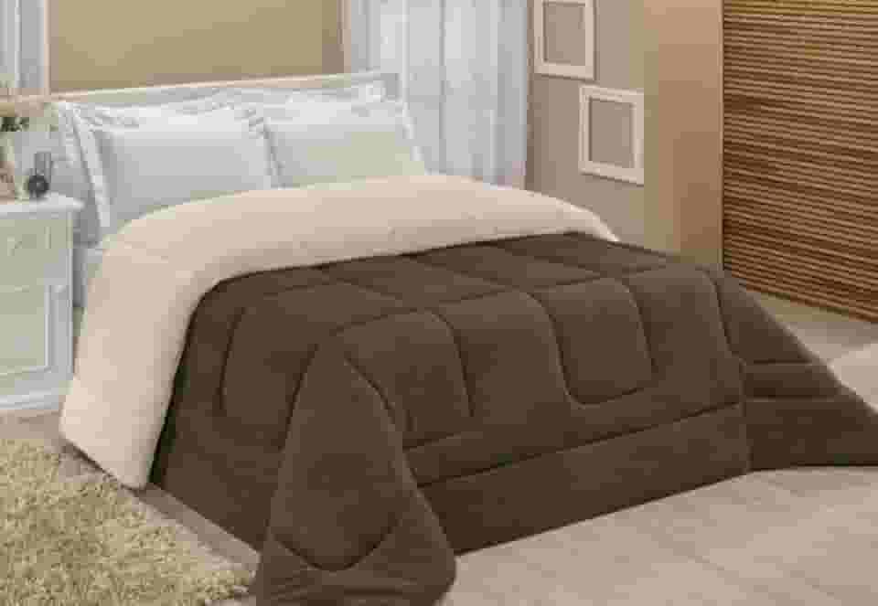 Edredom Sherpa Queen 2,40 x 2,20m Cobertor E Coberdrom Macio Dupla Face (Tabaco)
