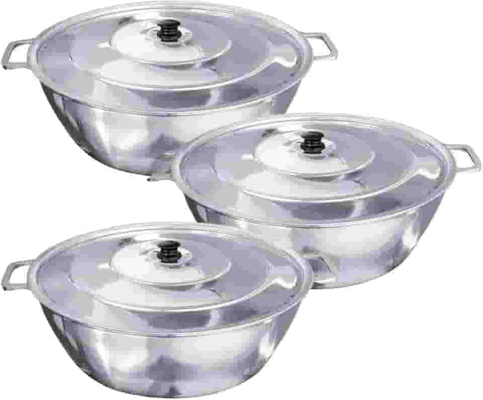 Jogo com 3 Tachos de Alumínio Polido Grosso: 28-32-35 cm com Tampa