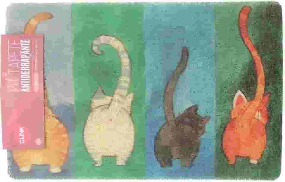 Tapete tipo Capacho para Entrada de Porta Divertido Felinos