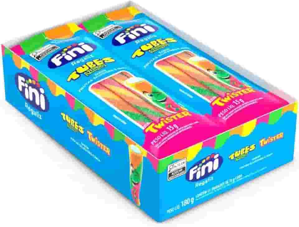 Fini Mini Balas De Gelatina Tubes Twister Cítrico Com 12 Unidades