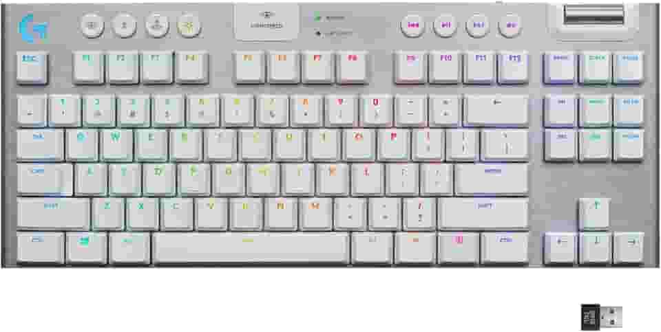 Teclado Mecânico Gamer Sem Fio Logitech G915 TKL com RGB LIGHTSYNC, USB ou Bluetooth, Controles de Mídia, Design Ultrafino, Exclusivo Switch de Perfil Baixo GL Tactile e Bateria Recarregável - Branco