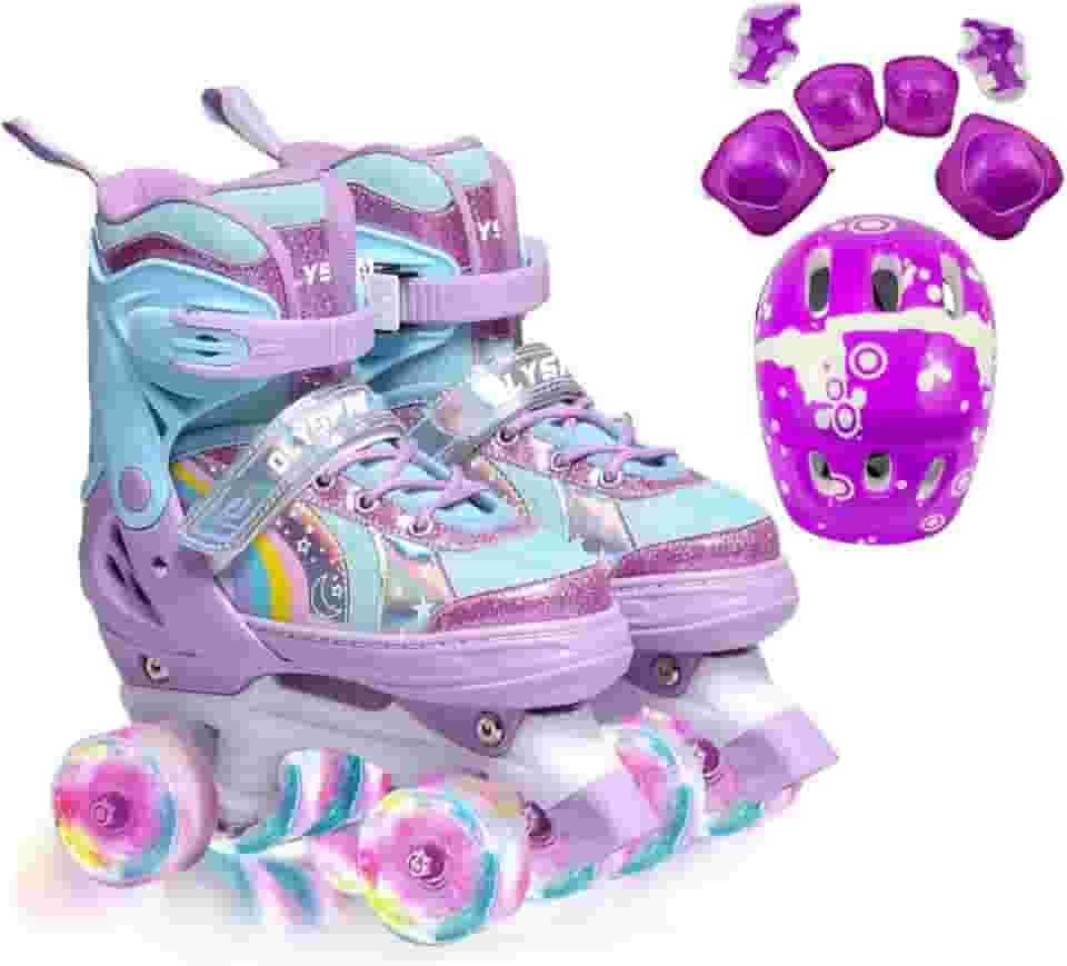 Patins Infantil 4 Rodas, Patins Quad, Patins Infantil Menina, Ajustável em 4 Tamanhos, com Bolsa e Kit Proteção