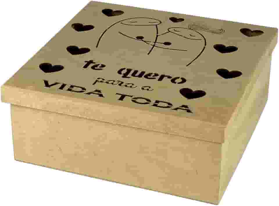 Caixa Em Mdf Meme Flork Dia Dos Namorados Amor Frases Natal Presente Surpresa Coração Festa na Caixa 25cm x 25cm x 10cm