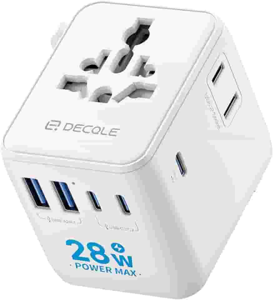 Carregador Universal com Adaptadores de Viagem com 3 portas USB-C e 2 portas USB-A, adaptador portátil tudo em um, para EUA, Reino Unido, UE, Austrália e mais de 224 países (branco) BR2025