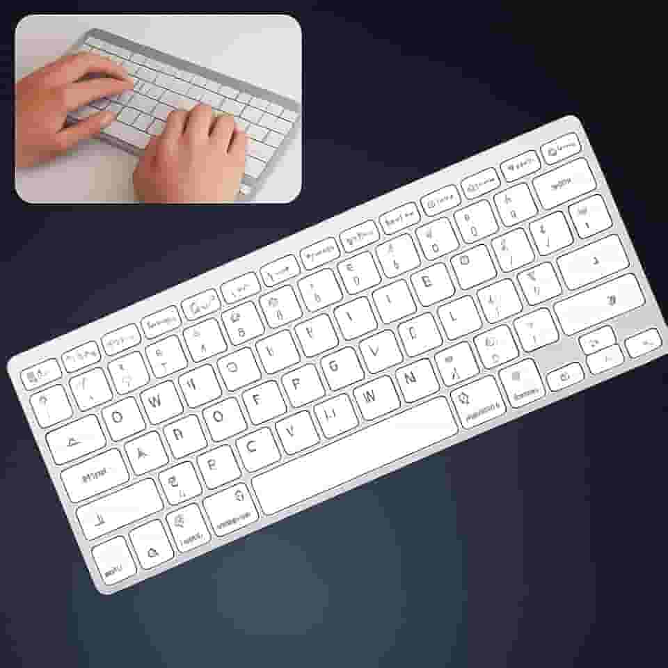 Teclado Sem fio Bluetooth e Receptor USB 2.4GHz ABNT2 Padrão Brasileiro Com tecla "Ç" Teclado para Tablet e Celular, Android e iOS para Notebook (Branco)
