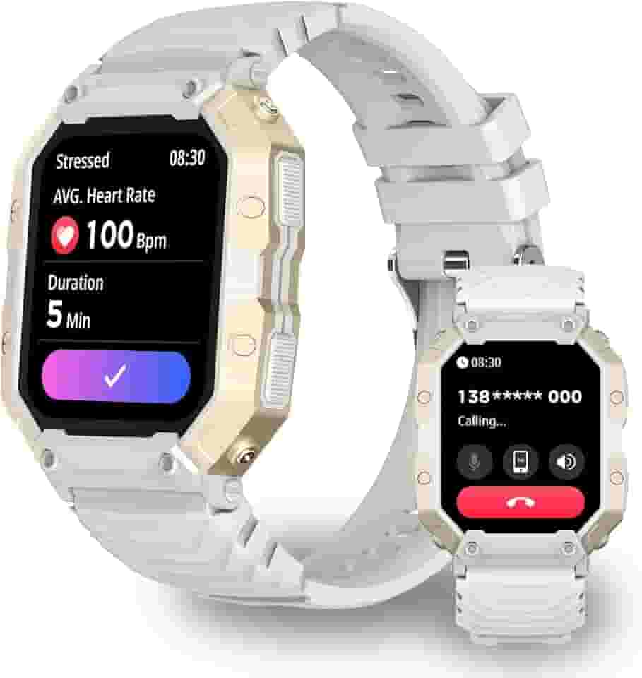 PEJE Smartwatch militar masculino com tela de 1,83 polegada, suporte a chamadas telefônicas, monitoramento de condicionamento físico, cardíaca e sono, compatível com iOS/Android.(Branco)