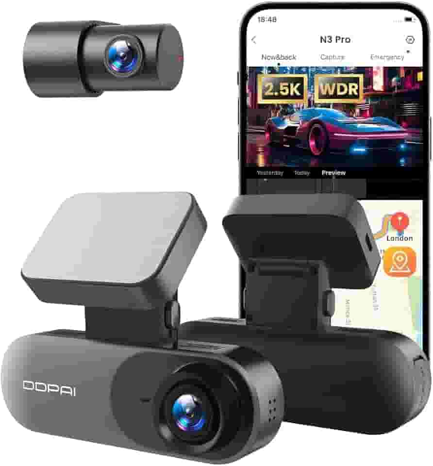 DDPAI N3 Pro Câmera Veicular Frontal e Traseira 1600P+1080P, Dashcam com WiFi, GPS, Sensor G Aplicativo, Visão Noturna, Ampla Faixa Dinâmica, Monitor de Estacionamento 24 Horas(Sem Cartão SD)