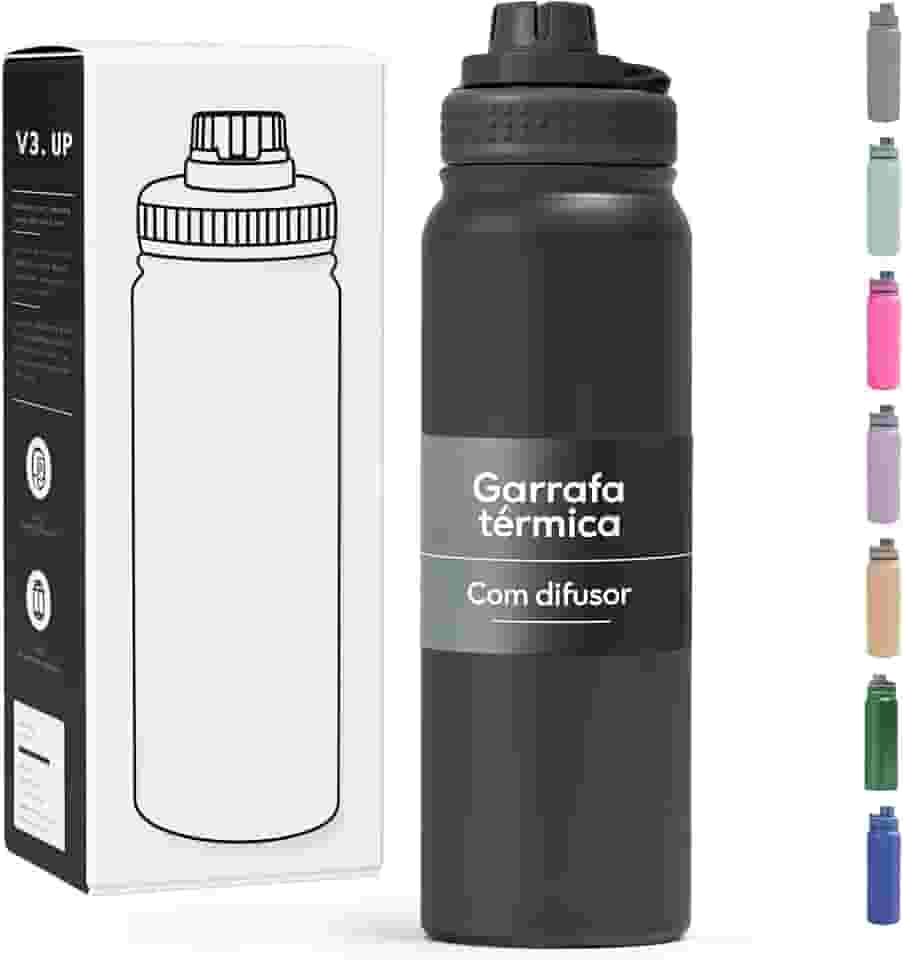 Garrafa Térmica 800ml - Aço Inox 304, Duplamente Isolada a Vácuo, Bebidas Geladas por 16 Horas e Quentes por 8 Horas, Tampa com Bico de Rosca (All Black)