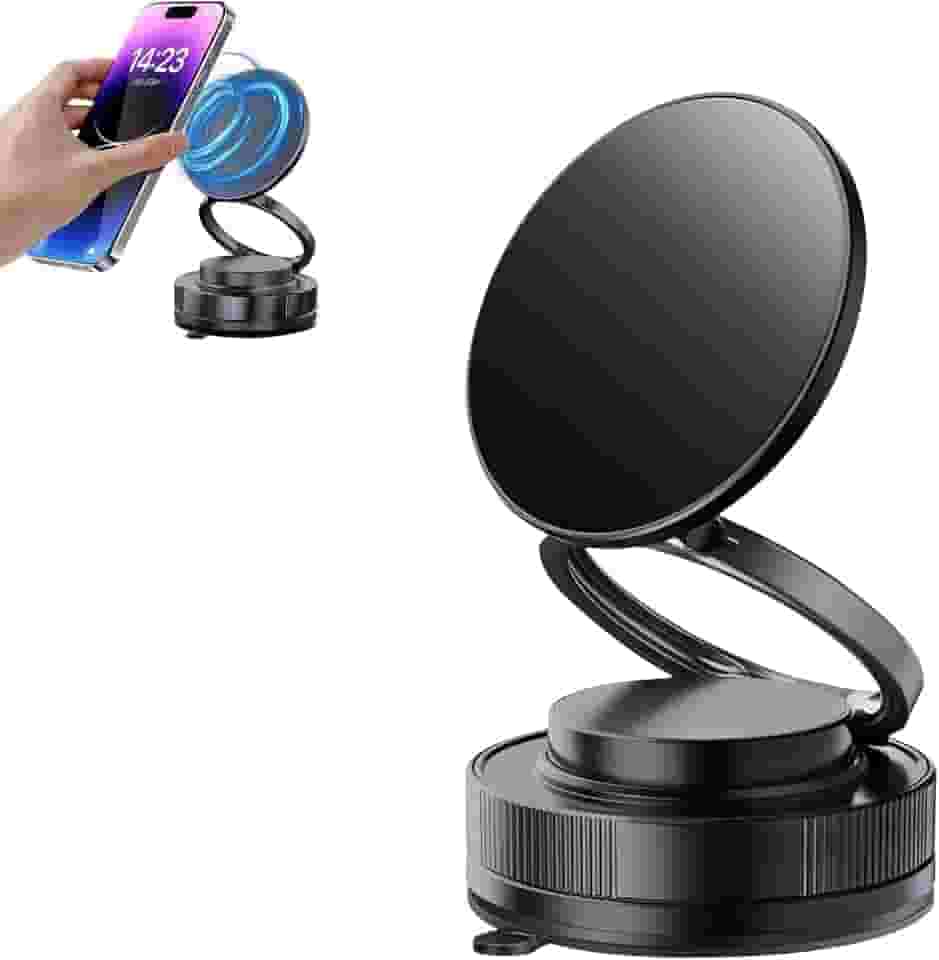 Suporte Magnético para Celular de Carro 360° Ajustável e Dobrável, Portátil com Ventosa Forte para Carro/Ginásio/Espelho/Superfícies Lisas （Preto）